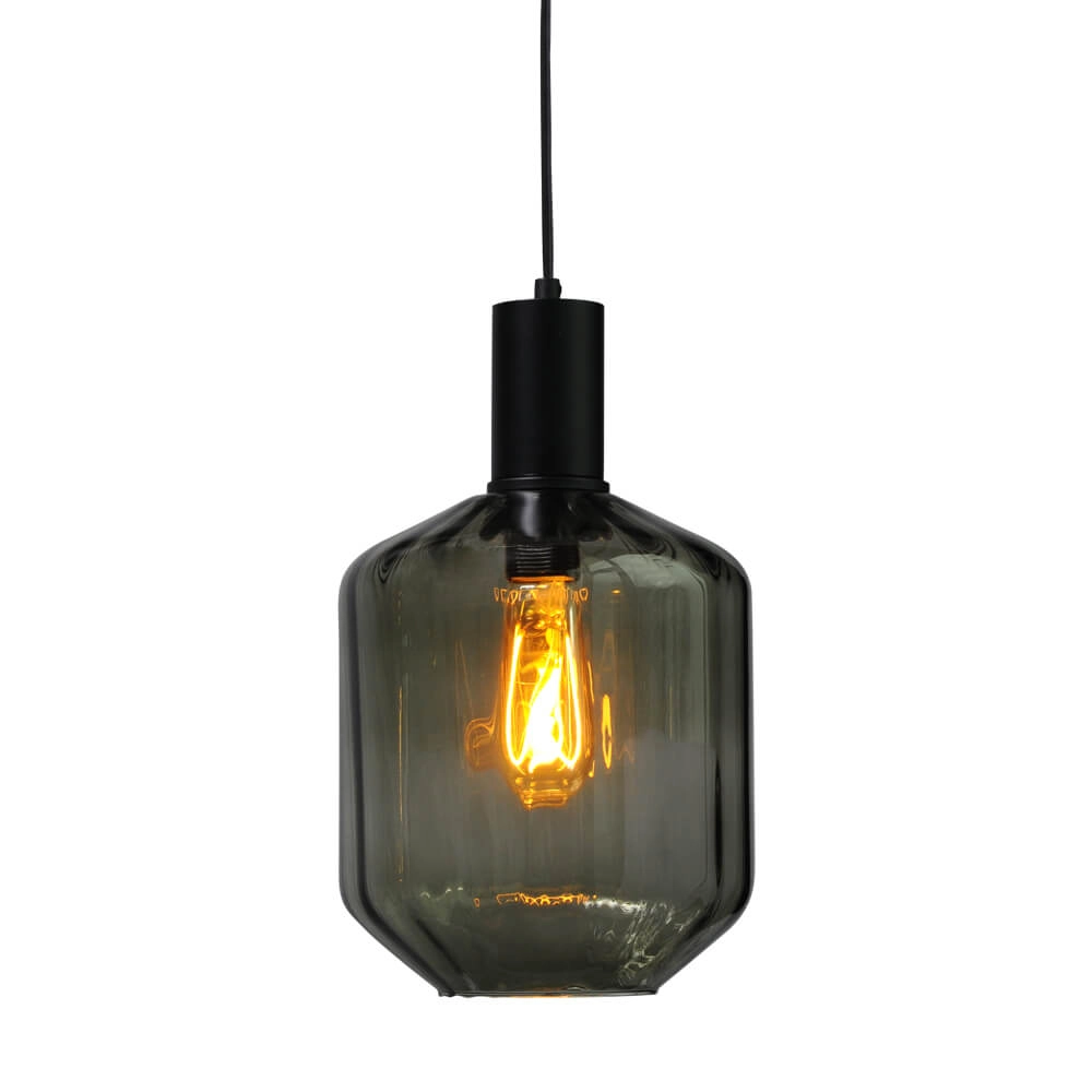 Hanglamp zwart Porto met Jagger green glas - Ø 19cm
