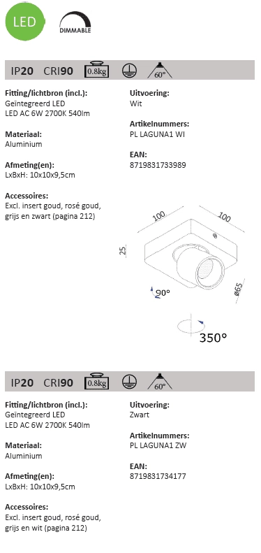 Led opbouwspot Laguna wit Artdelight 8719831733989