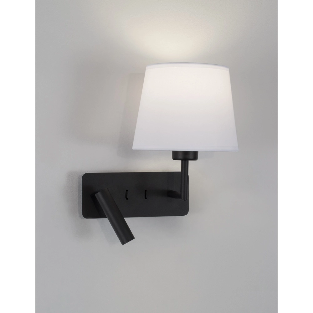 Wandlamp Savona zwart met witte kap