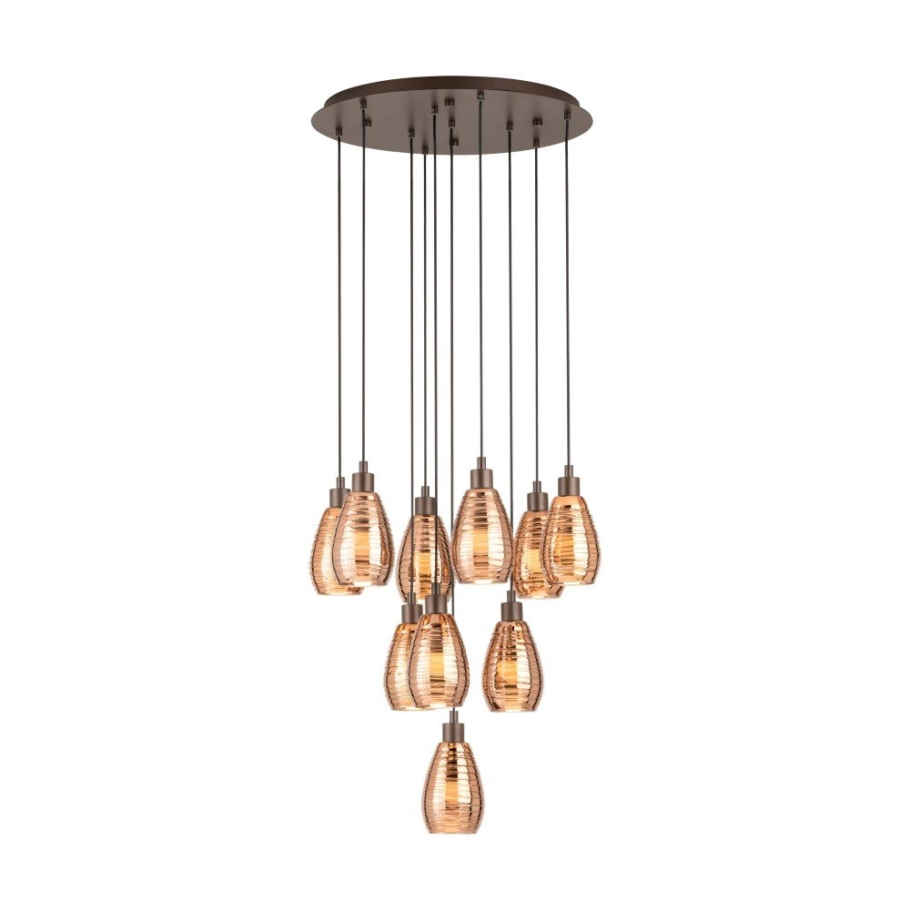 Design videlamp Siracusa 10-lichts bruin met koperglas