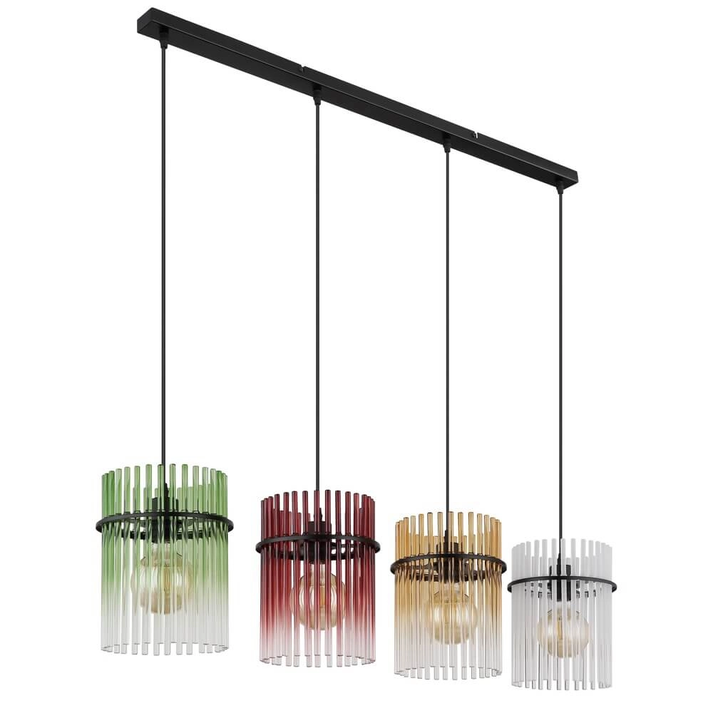 Zwarte hanglamp Gorley gekleurd glas 4-lichts Globo 9007371484003