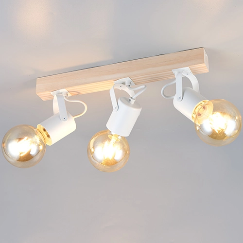Plafondlamp 3-lichts Lynar wit met hout