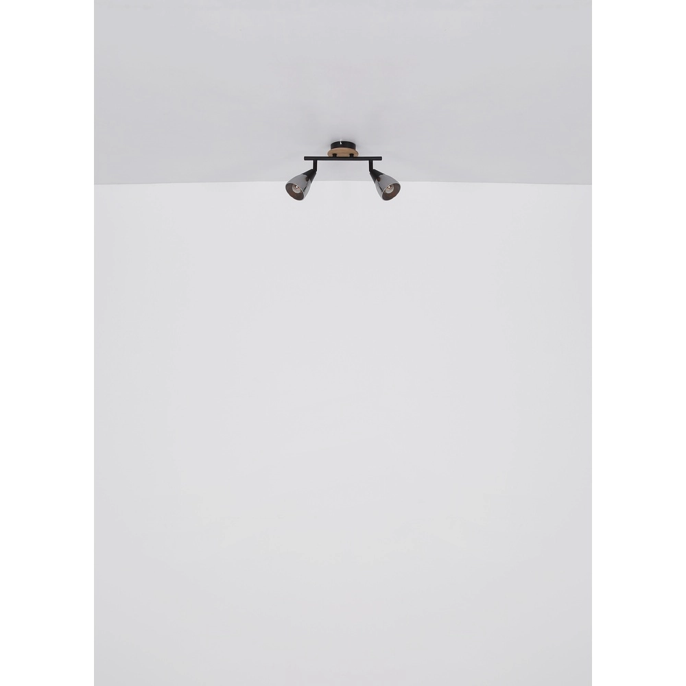 2-lichts plafondlamp Mubby zwart met houtlook Globo 9007371445868