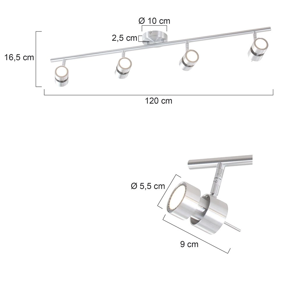 Led plafondspot Natasja Led 4-lichts grijs Steinhauer 8712746112016