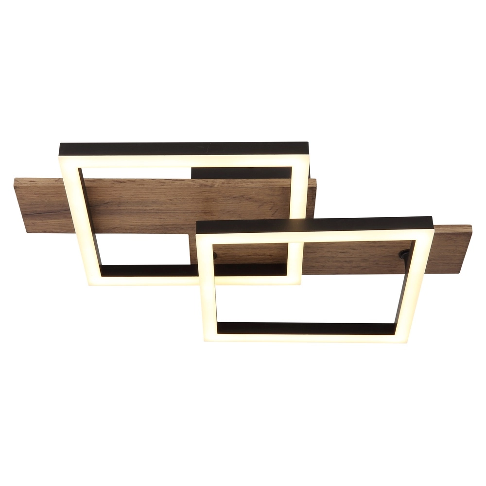Design plafondlamp Jeffry zwart met hout 44cm Globo 9007371507597