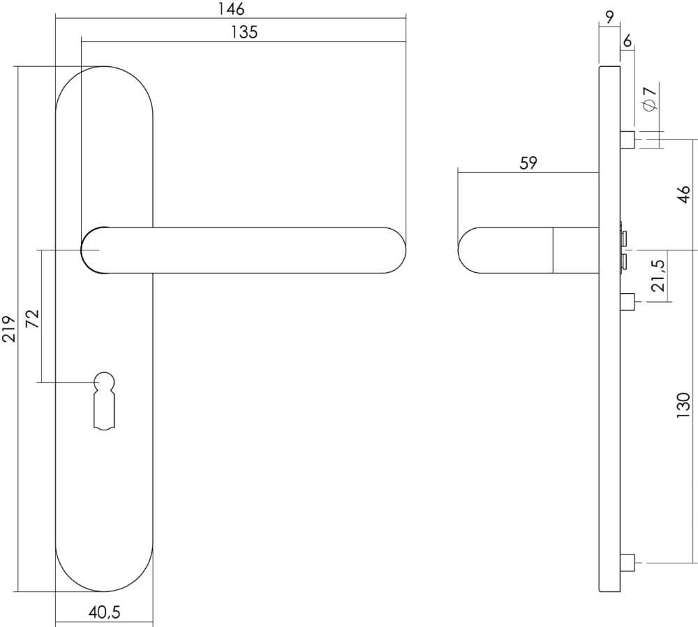 Deurklink Rond sleutelgat 72mm RVS Intersteel 8714186176191