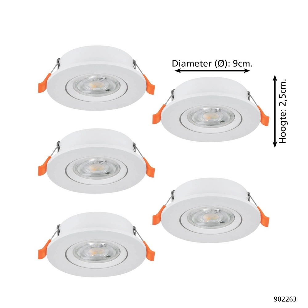 Set van 5 inbouwspots Barranco wit Ø 9cm - 3-staps CCT Eglo 9008606359455