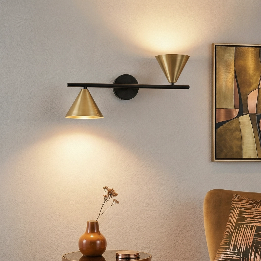 Wandlamp Conico dubbel zwart met goud