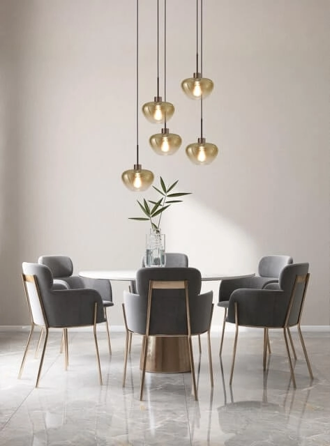 5-lichts hanglamp Genua bruin met 5x goud glas Ø 24cm Masterlight 8718121357119