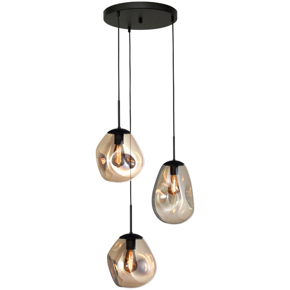 Pendel hanglamp Lava 3x goud glas