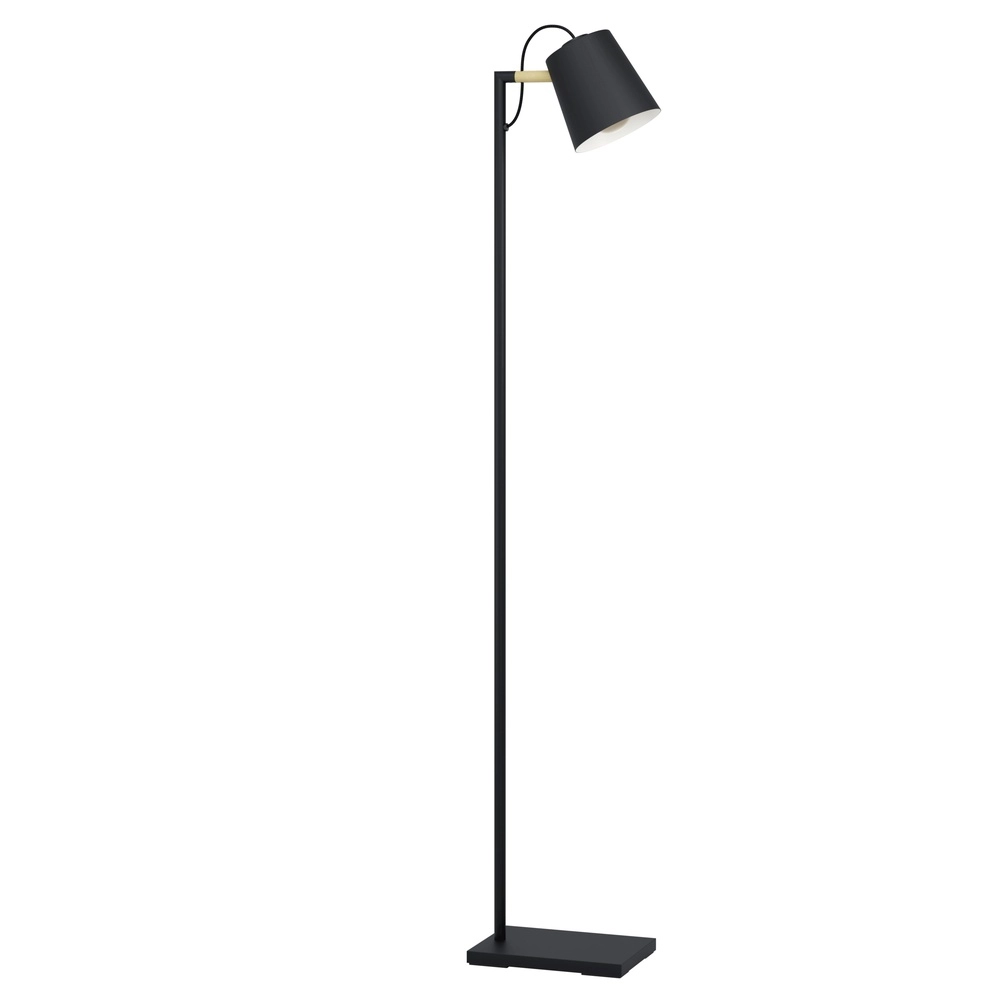 Stijlvolle vloerlamp Lacey zwart met houtlook