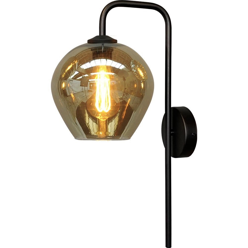 Zwarte wandlamp Quinto met smoke glas