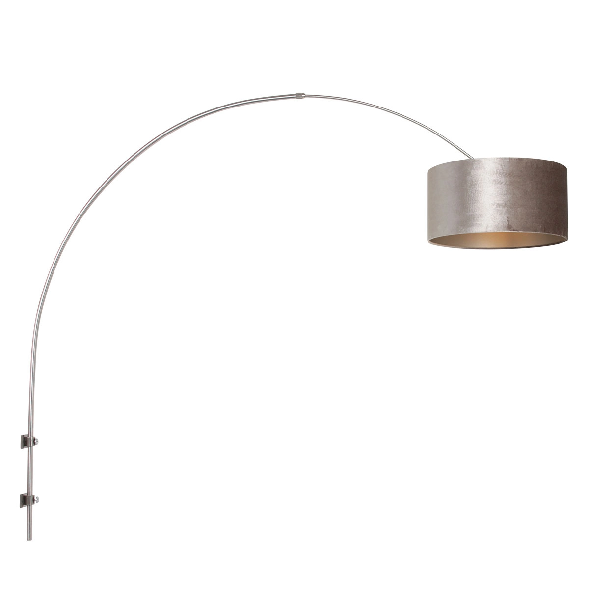 Wand booglamp Sparkled RVS met taupe velourse kap