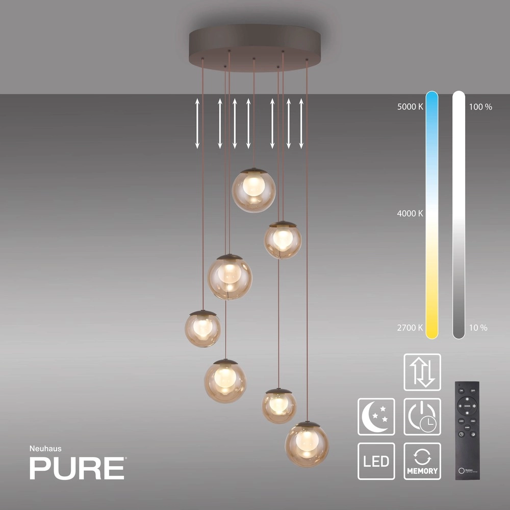 7-lichts hanglamp Pure Popup bronce Paul Neuhaus 4012248396681
