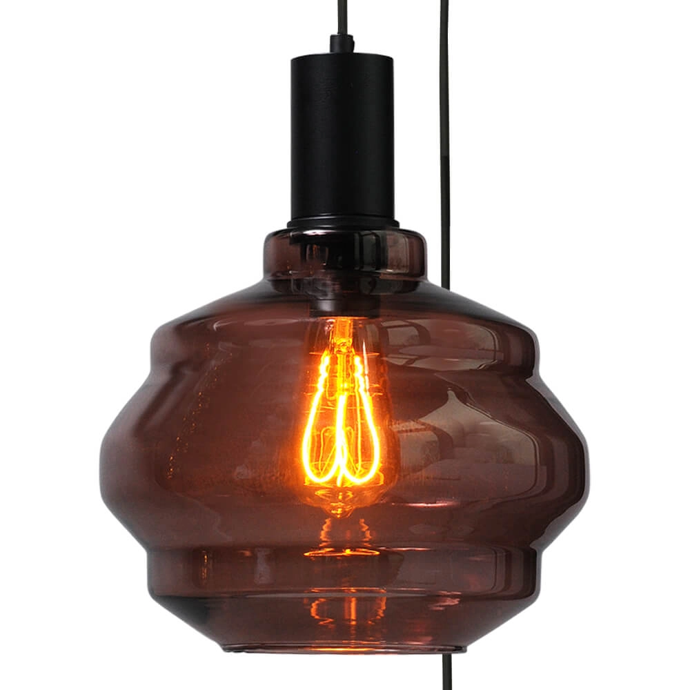 3-lichts vide hanglamp - zwart - Porto met Ball red glazen - Ø 24cm Masterlight 8718121270715