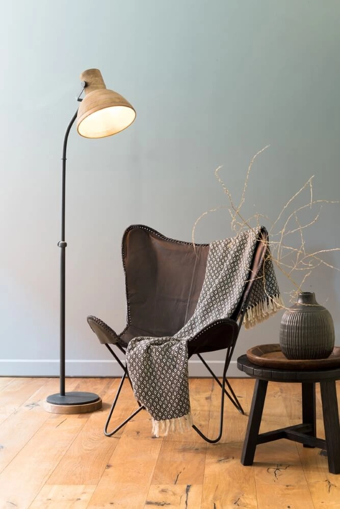 Landelijke leeslamp Imbert hout met zwart