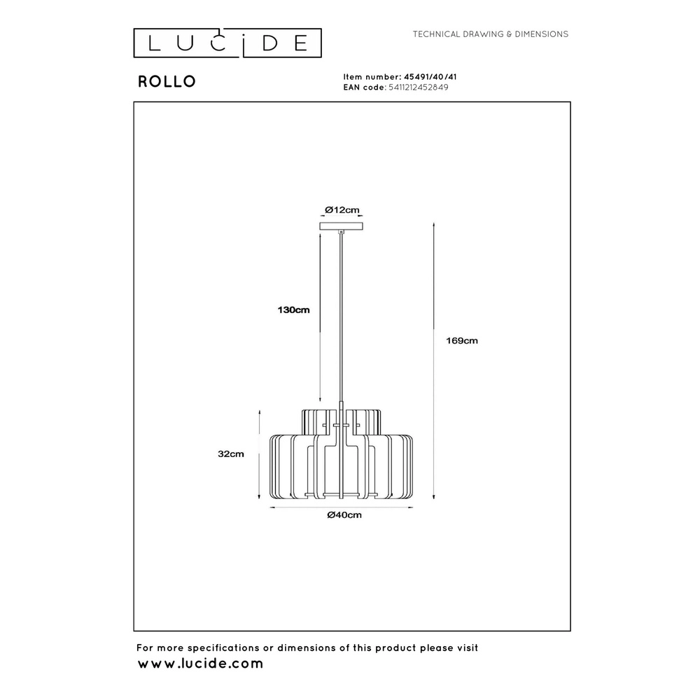 Design hanglamp Rollo 40cm zand bruin Lucide 5411212452849