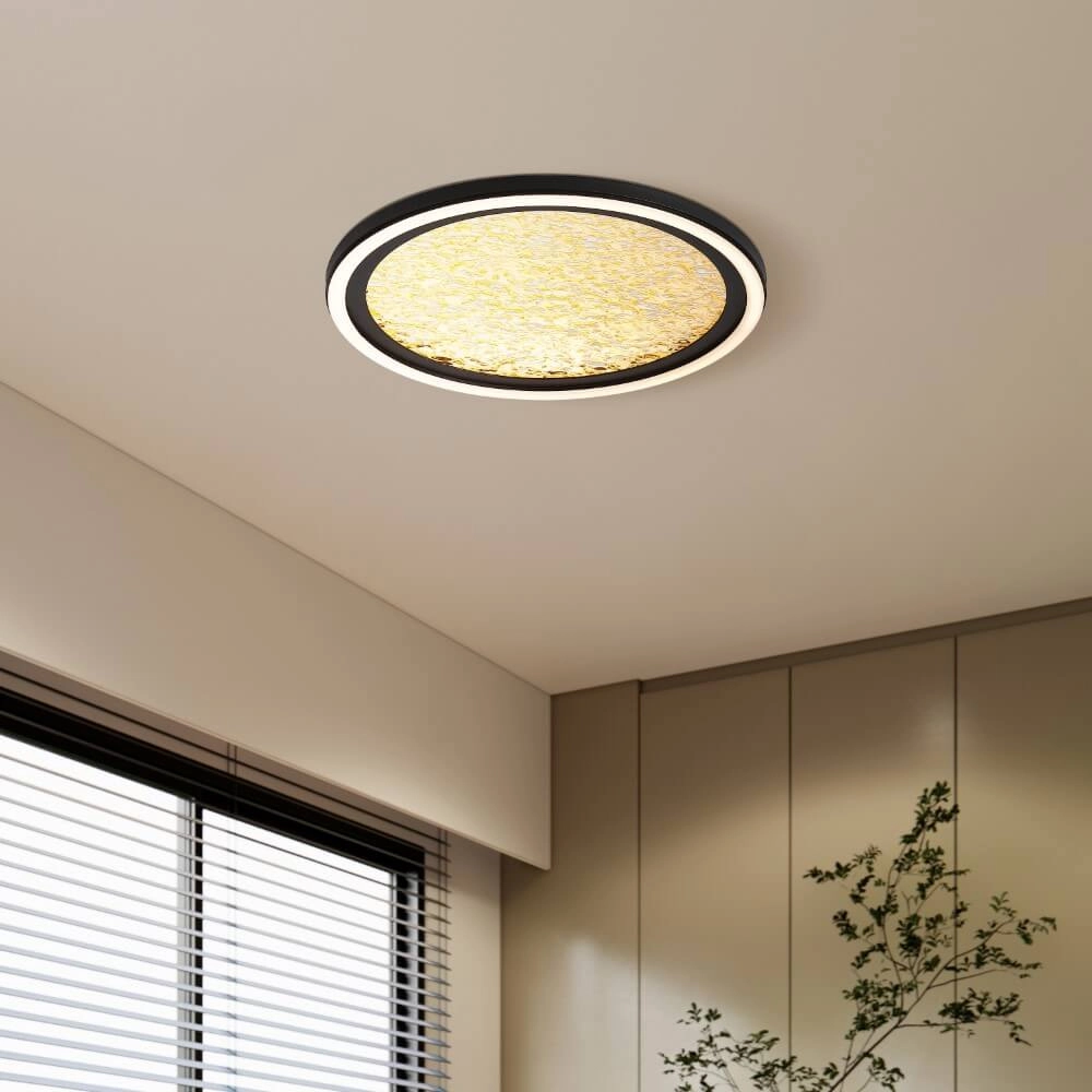 Design plafonnière Luna Ø 30cm zwart met goud Searchlight 5053423273808