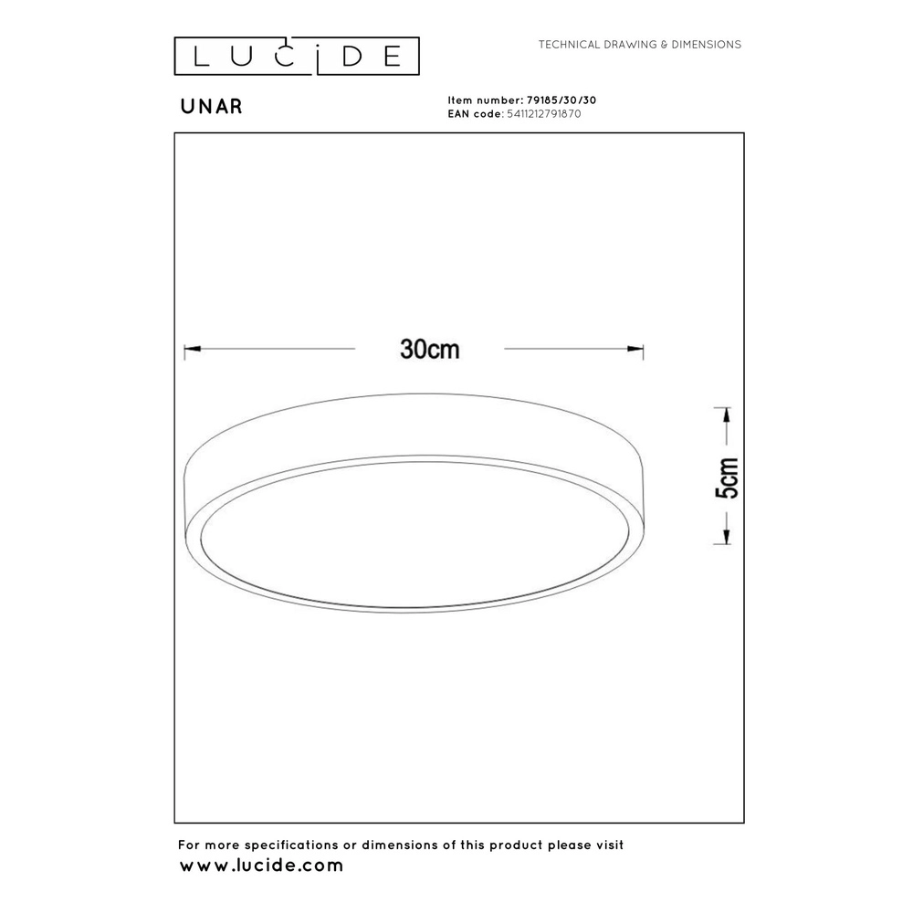 Plafonniere Unar Ø 30cm - 2700K - zwart Lucide 5411212791870