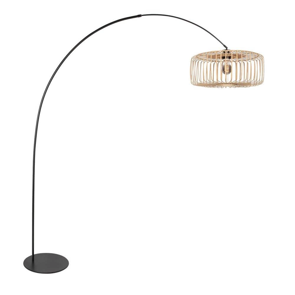 Vloerlamp Curve zwart met bamboe kap spijl Ø 60cm
