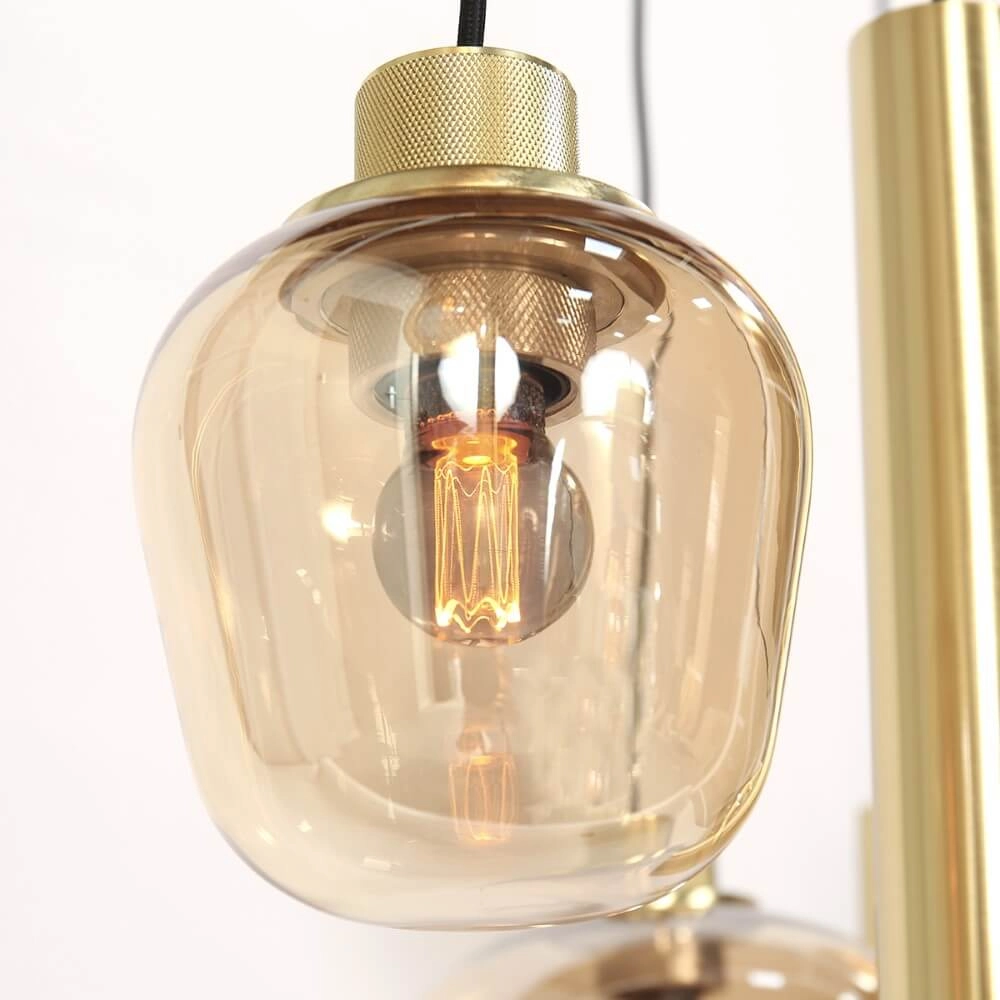 Eettafel hanglamp Reflexion goud met amberglas Steinhauer 8712746172966