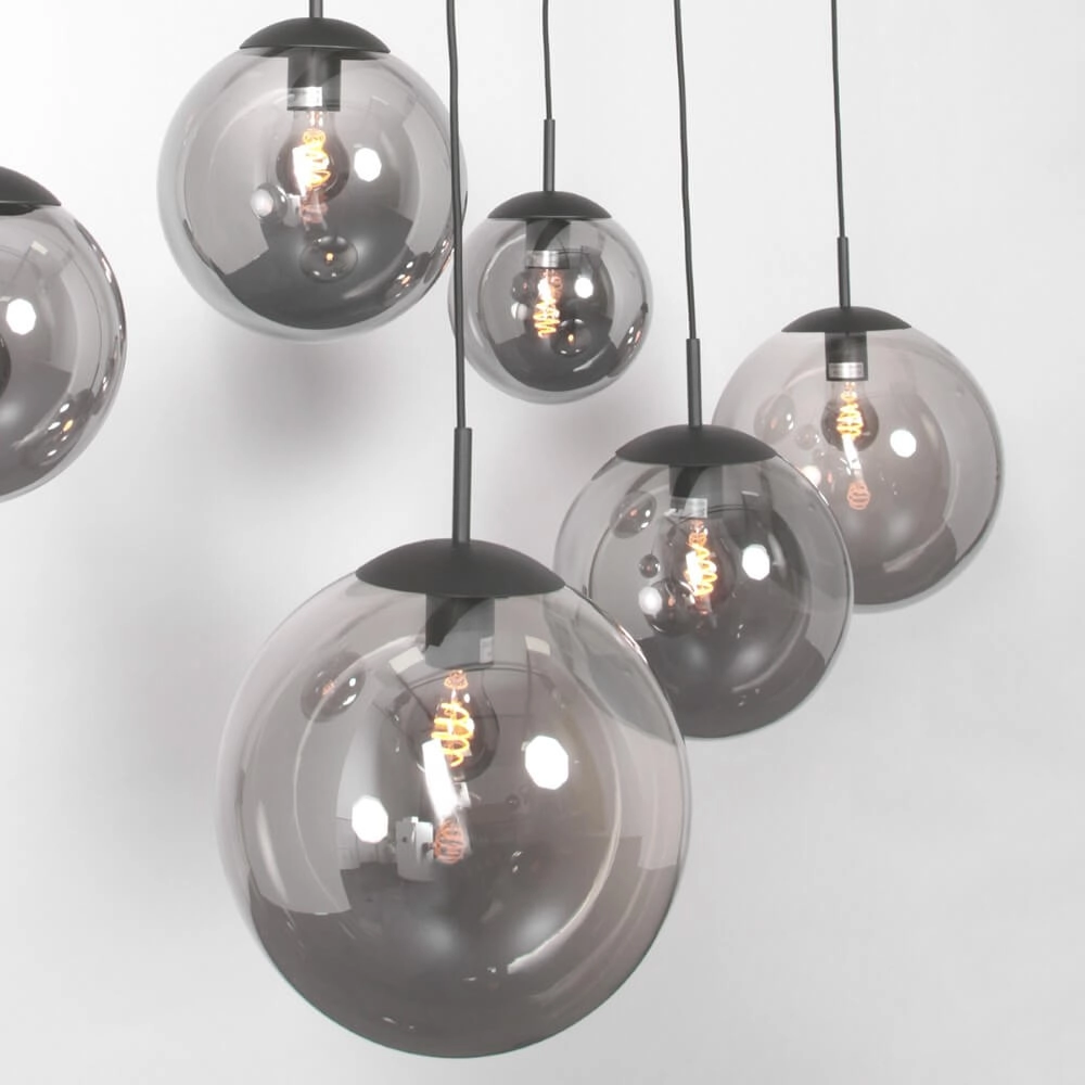 6-lichts glazen hanglamp Bolique zwart met smoke glas Steinhauer 8712746166422