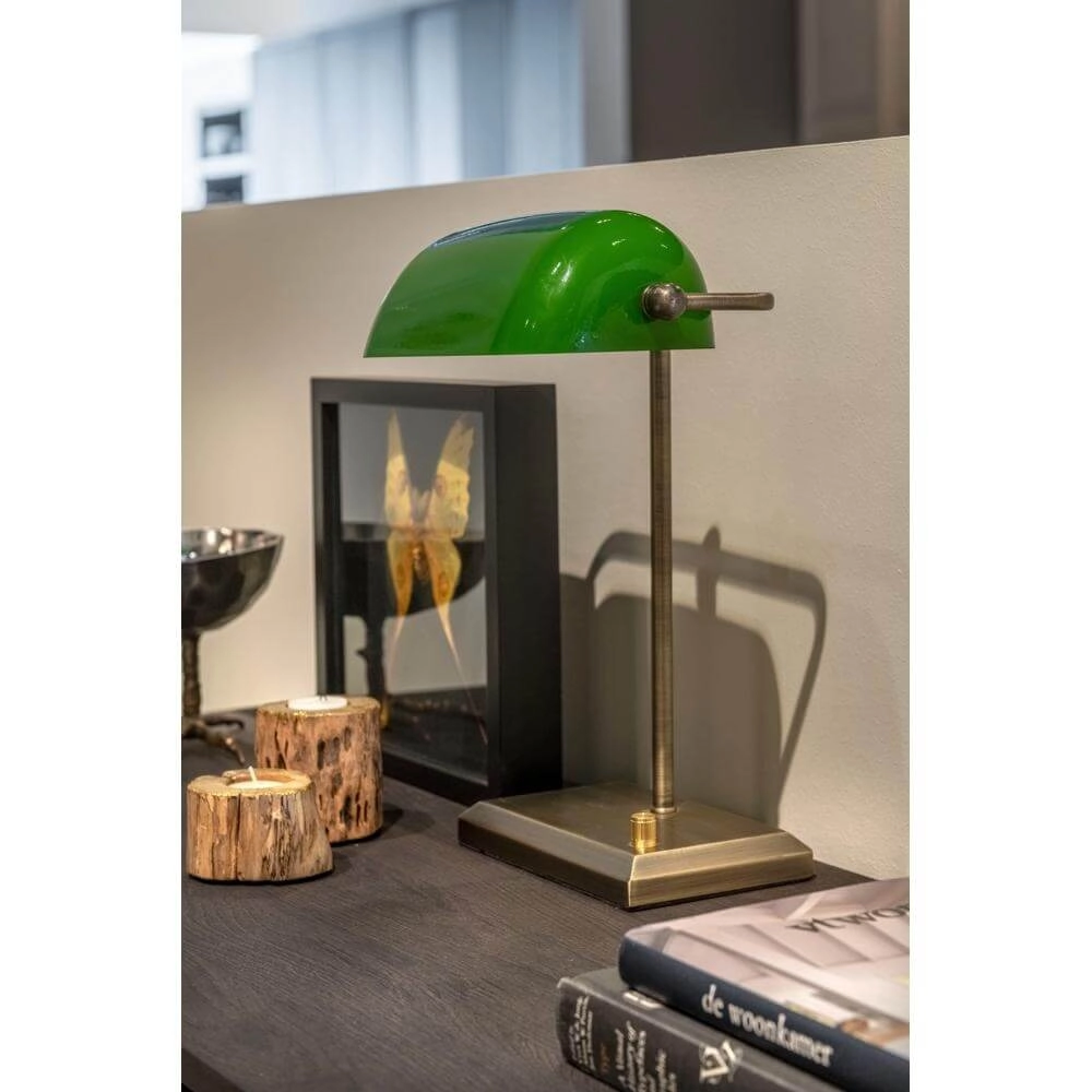 Klassieke bankierslamp Oxford brons met groen Artdelight 8720701100145