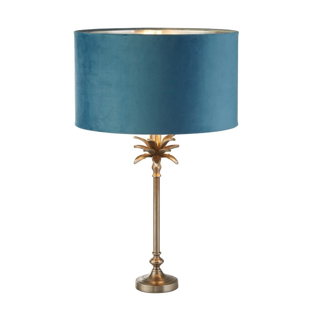 Tafellamp Palm goud met blauwe kap Searchlight 5053423257525