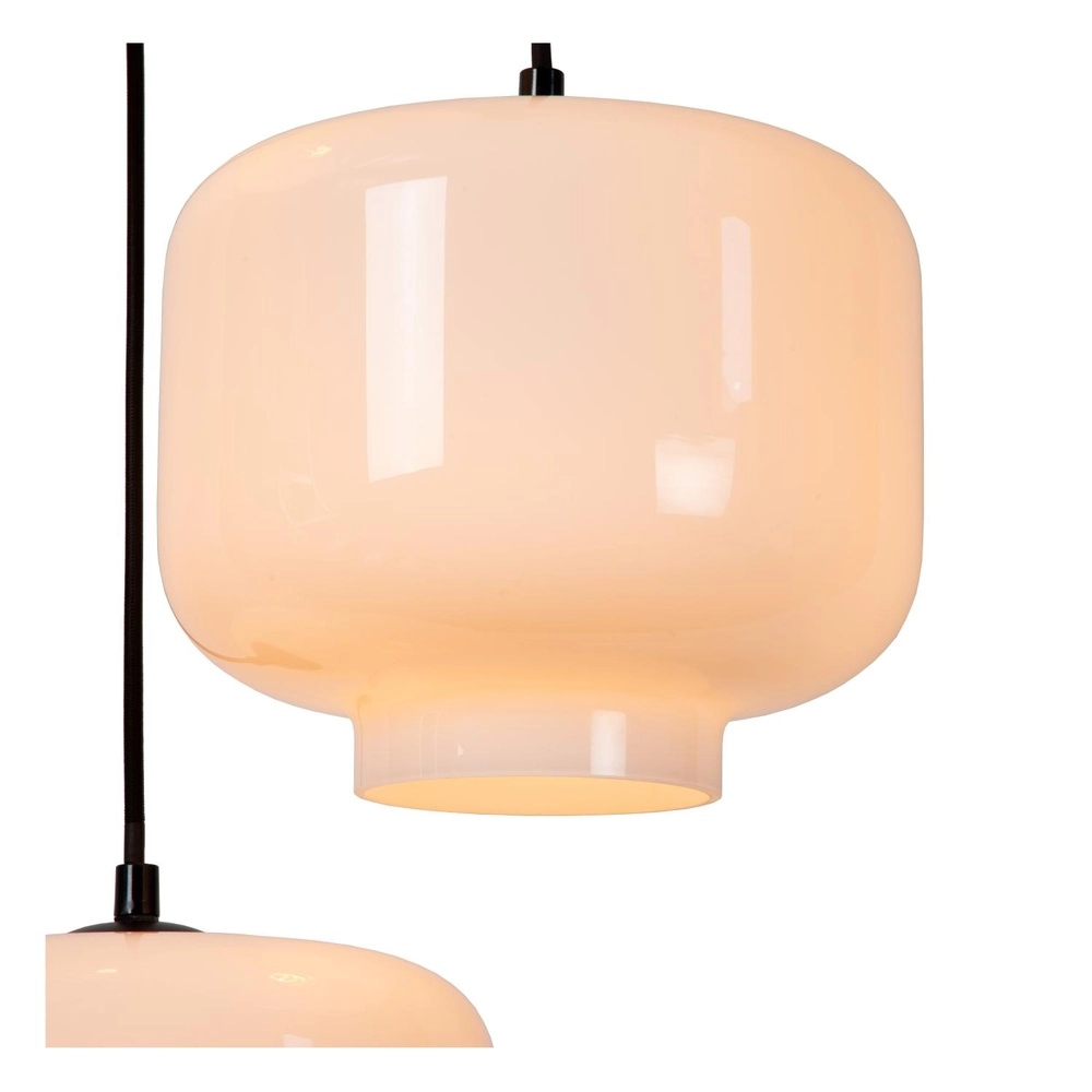 Hanglamp rond Medine 3-lichts zwart met opaal Lucide 5411212460981