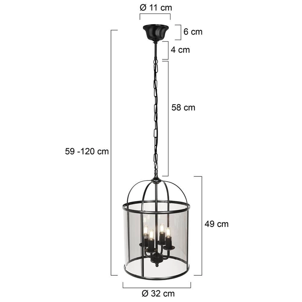 Klassieke hanglamp Pimpernel zwart 4-lichts Steinhauer 8712746174205
