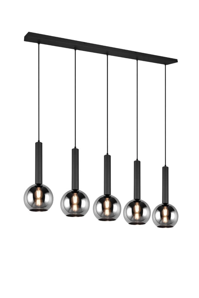 5-lichts hanglamp Clayton zwart