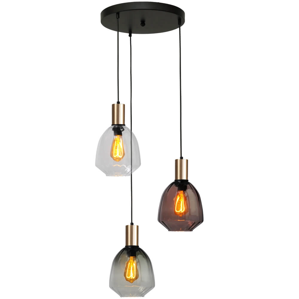 3-lichts vide hanglamp - goud - Porto met Nicolette glazen
