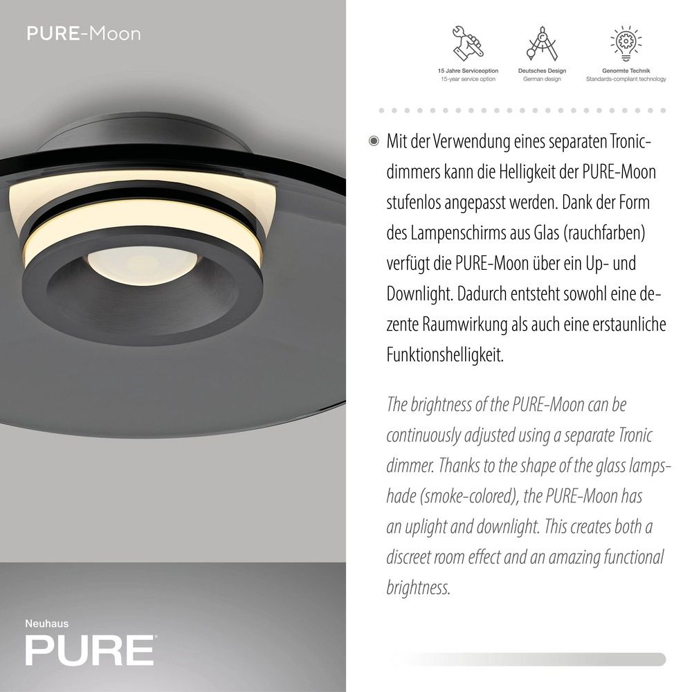 Plafondlamp Pure Moon Ø 32cm - platin met smoke glas Paul Neuhaus 4012248386330