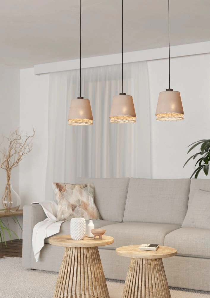 3-lichts hanglamp Tabley linnen met rotan Eglo 9002759439767