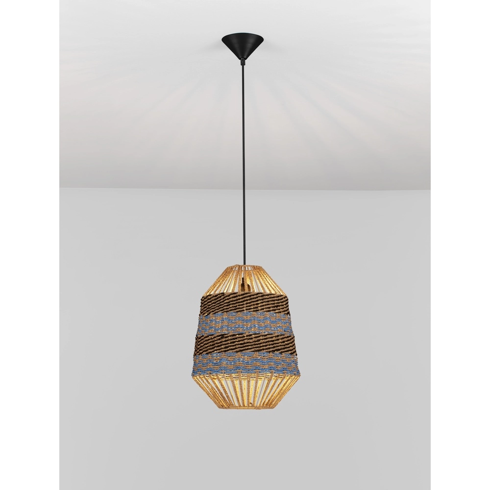 Rotan hanglamp Copos blauw met bruin