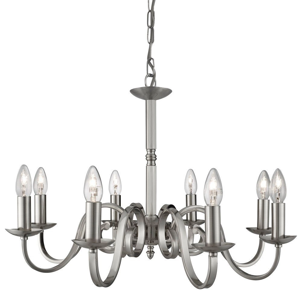 Landelijke kroonluchter Richmond 8-lichts 65cm mat zilver