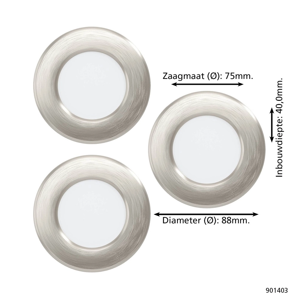 3x Inbouwspot Fueva 6 rond - rvs - Ø 8,8cm Eglo 9008606330829