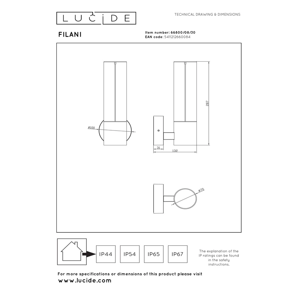 Unieke wandlamp Filani design zwart Lucide 5411212660084