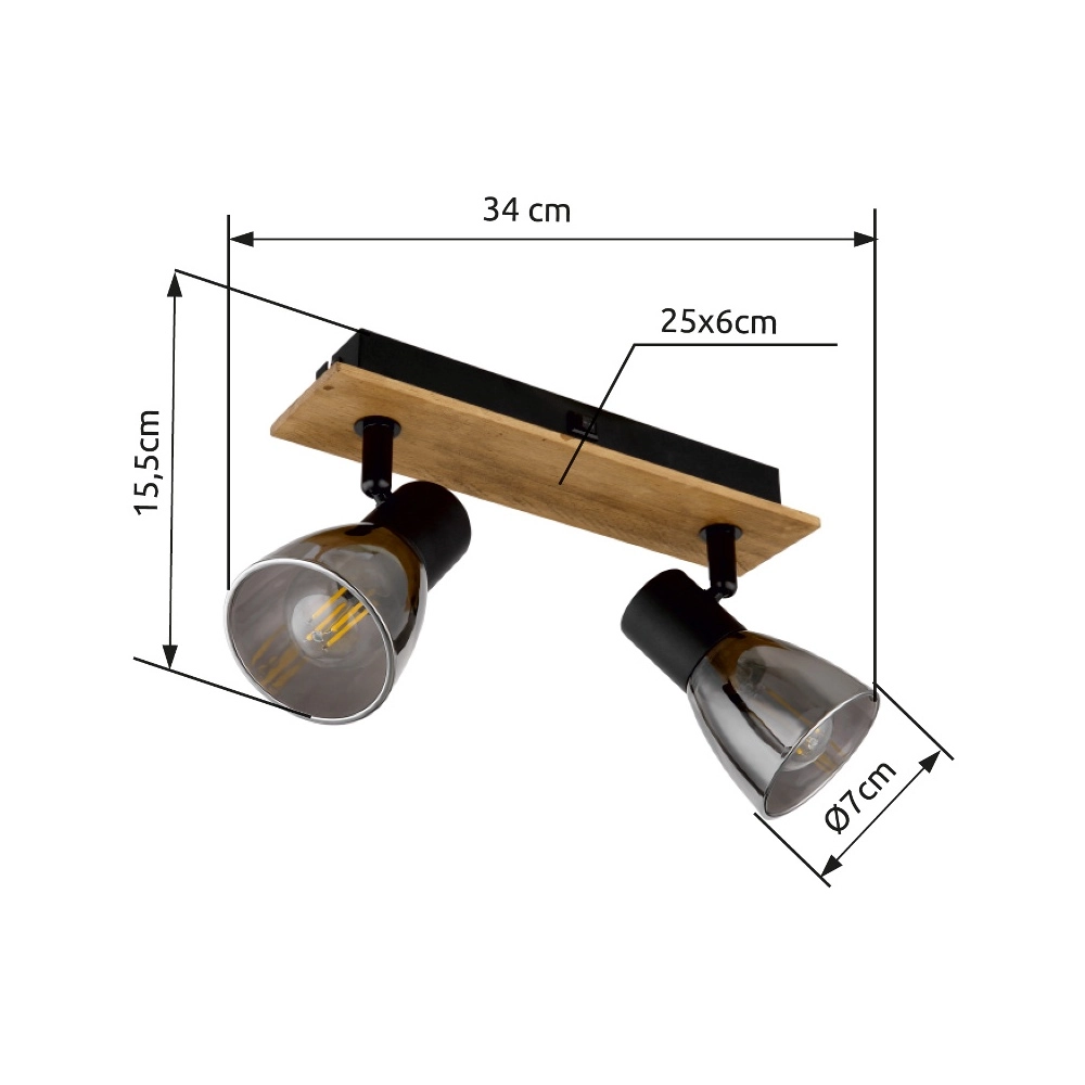 Plafondlamp Claude 2-lichts zwart met hout Globo 9007371443208