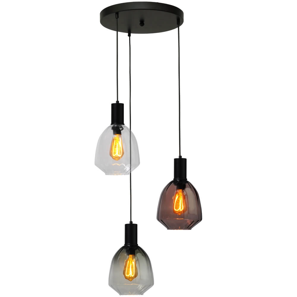 3-lichts vide hanglamp - zwart - Porto met Nicolette glazen