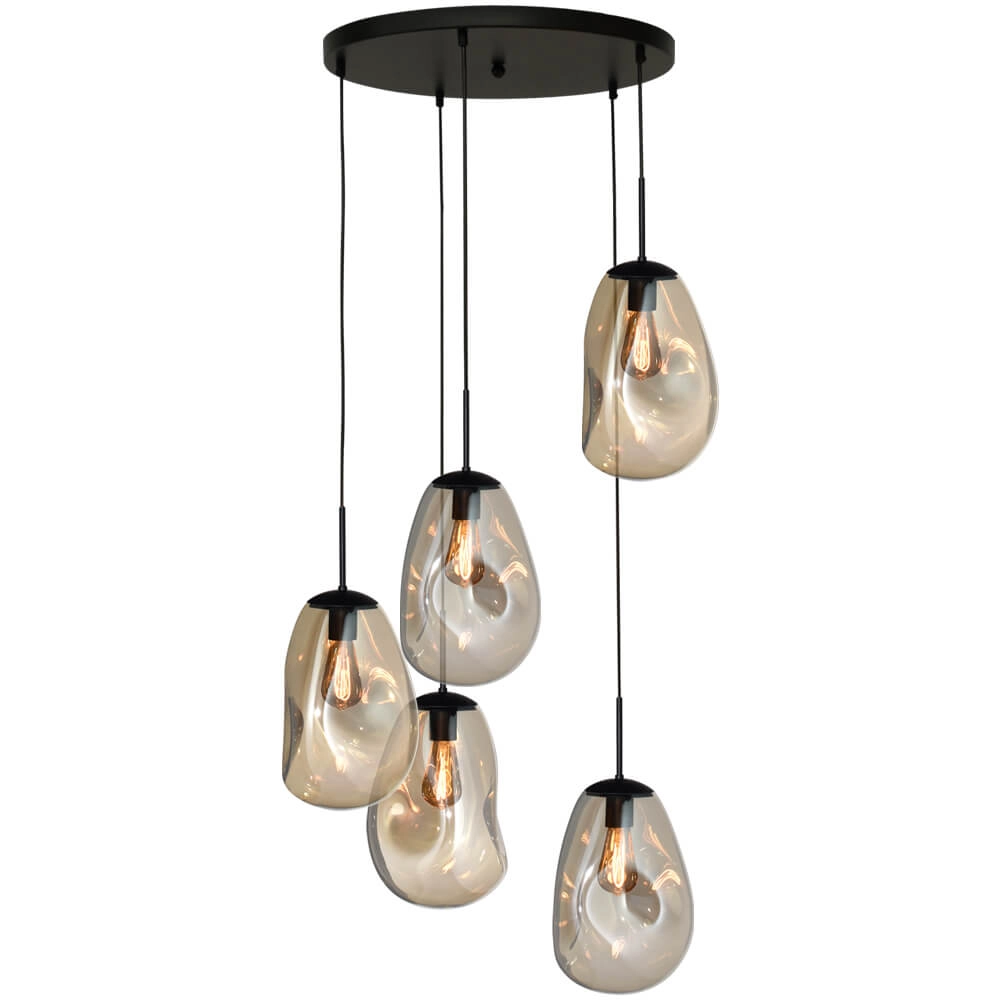 Vide hanglamp Lava 5x goud glas Ø 22,5cm