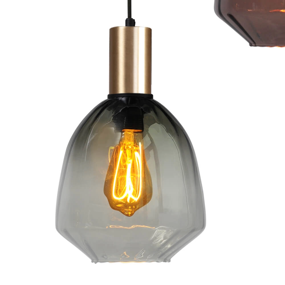 3-lichts vide hanglamp - goud - Porto met Nicolette glazen Masterlight 8718121270944