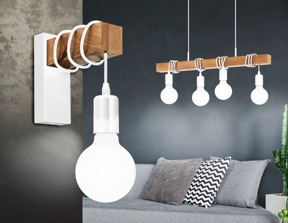 Houten hanglamp Townshend 4-lichts hout met wit Eglo 9002759437046