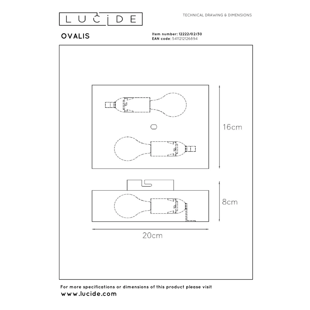 Design wandspot Ovalis zwart Lucide 5411212126894