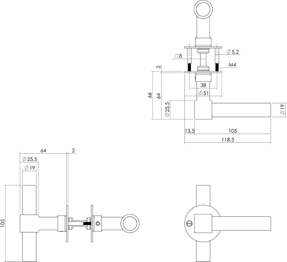 Deurklink L/T Krucko met plat rozet 2mm zwart Intersteel 8714186458211