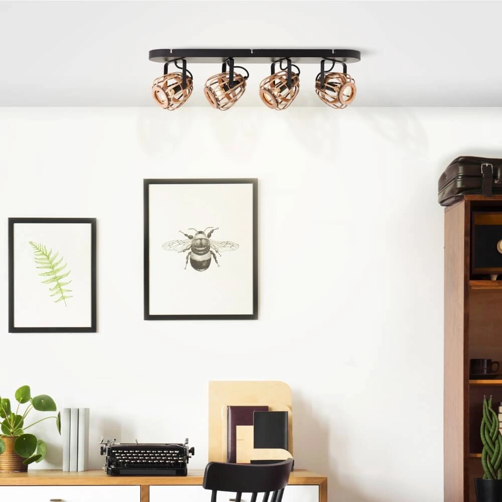 Rotan plafondlamp Nikka 4-lichts zwart Brilliant 4004353402227