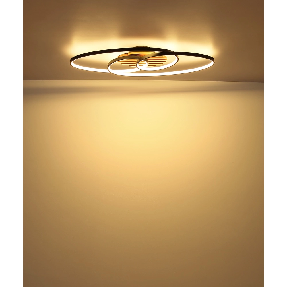 Ovale plafondlamp Tisha I zwart met hout Globo 9007371572281