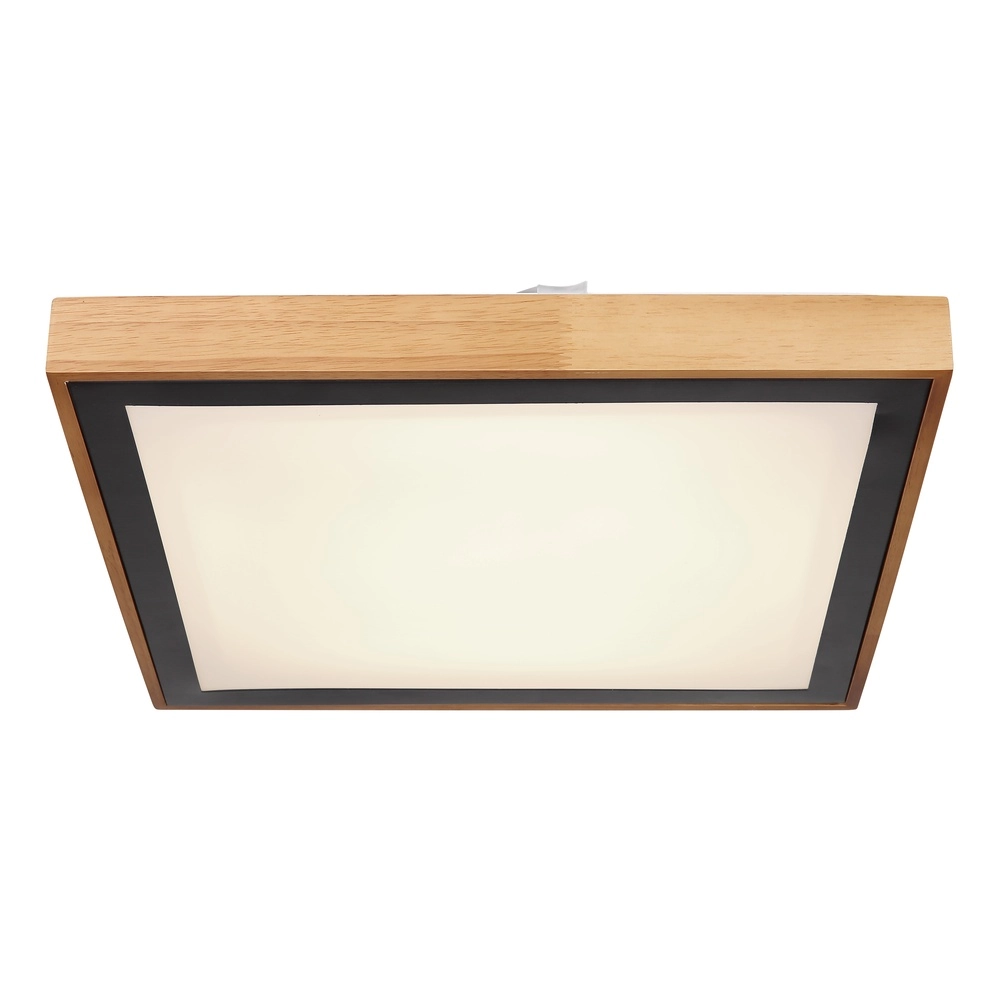 Plafondlamp Bruno 39cm vierkant zwart met hout Globo 9007371433469