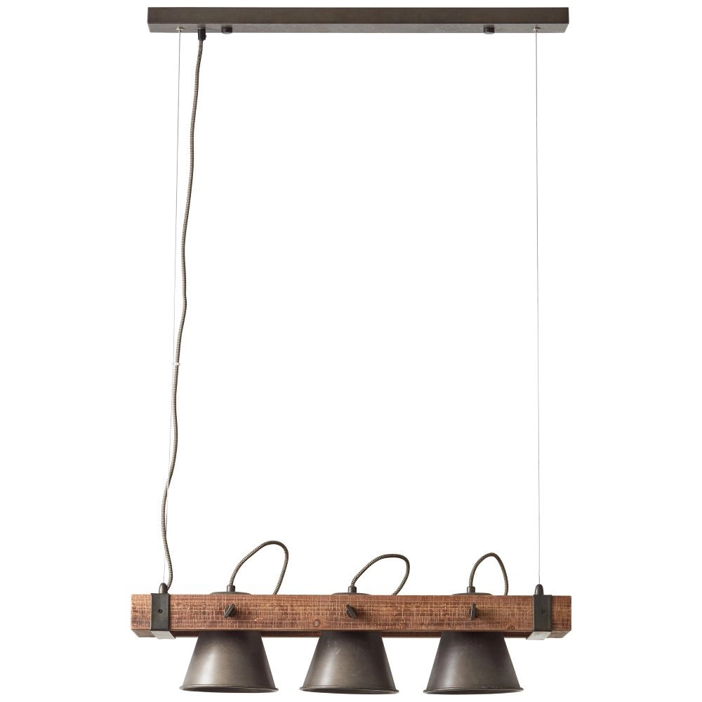 Eetkamer hanglamp Plow 3-lichts antiek zwart met hout