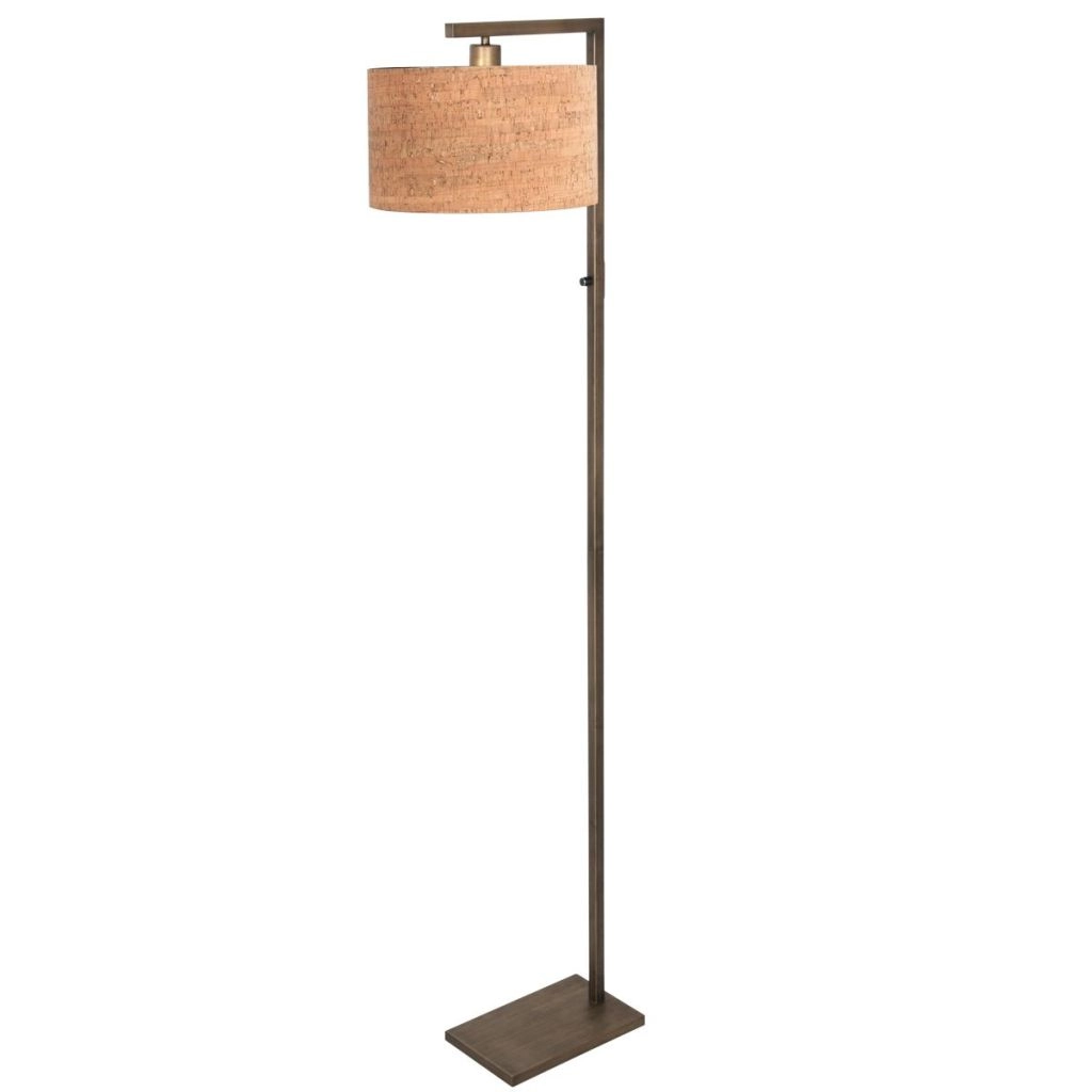 Vloerlamp brons Stang met kurk kap